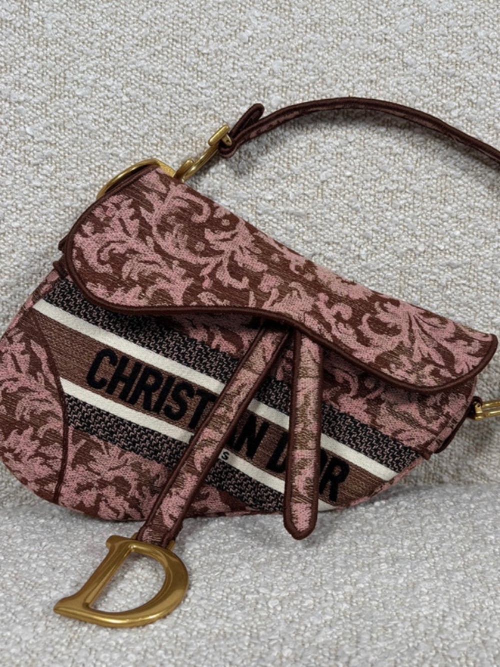 Authentic Pre-Owned Dior Pink Canvas Embroidered Brocart Saddle Bag Medium